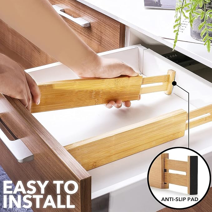 SpaceAid Bamboo Drawer Dividers (Need 2.35" Deep Drawer) Kitchen Adjustable Drawer Organizers, Expandable Organization for Home, Office, Dressers and Bathroom, 6 Dividers (13.25-17 in)