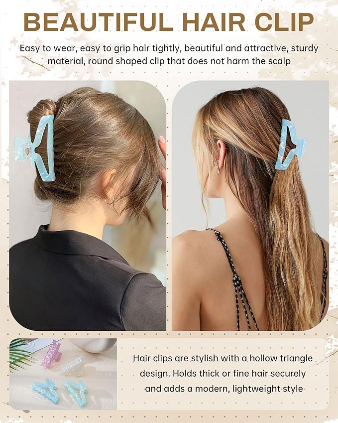HOKEMP 4 Pcs Hair Claw Clips for Women - Medium Claw Clip Non-Slip Acrylic Hairclips for Thick Thin Hair, Triangle Hollow Design (Color 4)
