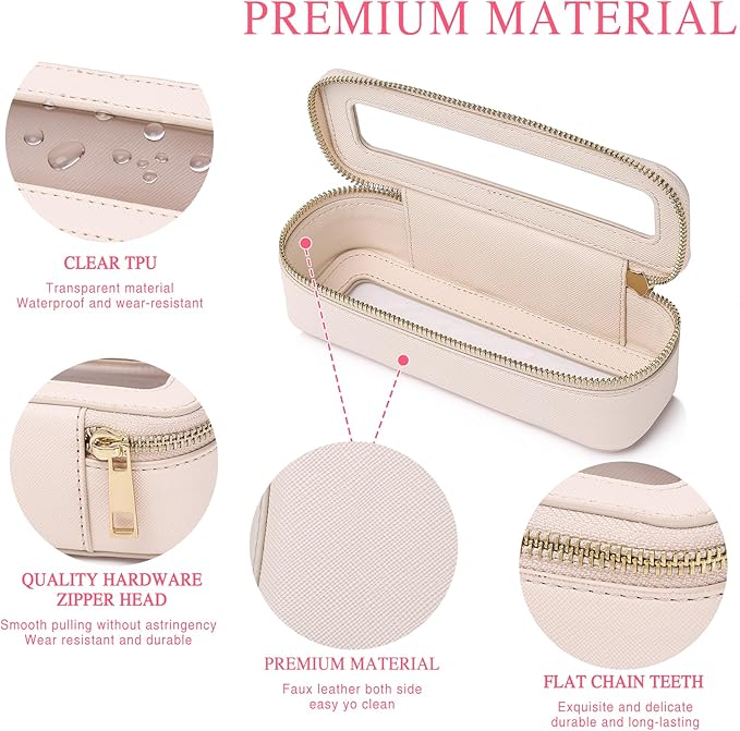 Clear Travel Makeup Bag with Brush Bag Portable Transparent Cosmetic Bag and Toiletry Bag Waterproof Clear Makeup Bag with Zipper Car Bag for Women (Beige, L+Slim)
