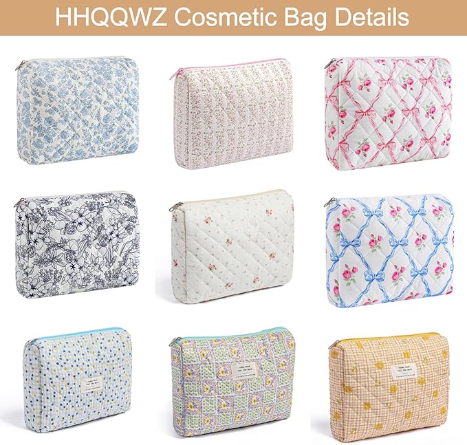 Makeup Bag Travel Cosmetic Bag for Women Girls, Zipper Make Up Pouch, Floral Flowers Toiletry Organizer Makeup, Portable Storage Bag, Cosmetic Travel Cloth Bag (L/Navy Blue Flower)