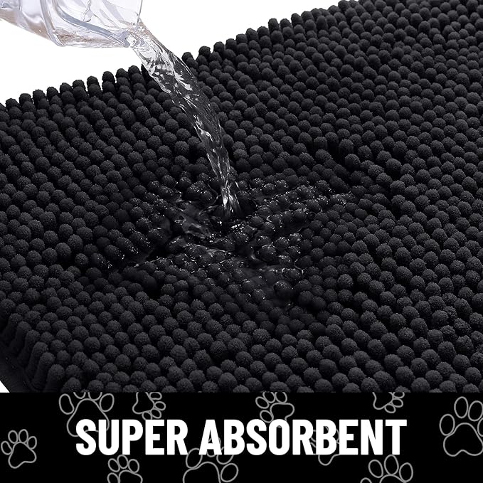 Smiry Dog Door Mat for Muddy Paws, Absorbent Dirt Trapper Non Slip Quick Dry Washable Chenille Mat for Mud Dogs, Entry Rug for Indoor and Outdoor (40x32 Inches, Black and White)
