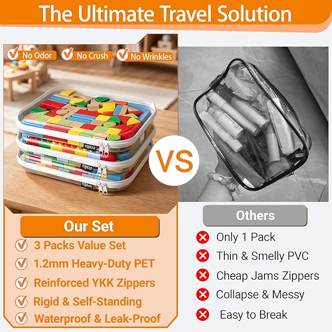 3 Pack Clear Hard Shell Zipper Case, See-Through Hard Plastic Organizer Pouches with Zipper for Travel, Toiletries, Makeup, Electronics & Pencils - Crush-Resistant Storage (L White)