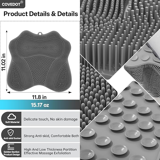 Dual-Sided Silicone Shower Foot Scrubber Mat – Foot Scrubber in Shower for Deep Cleaning & Exfoliation | Wall-Mounted Shower Foot Scrubber Mat & Back Cleaner for Men and Women(Blue, Standard)
