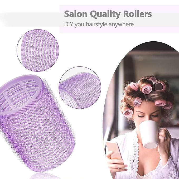 3'' Extra Large Hair Rollers Set for Long Hair, Jumbo Self-Grip VelcroRollers for Salon-Volume & Big Curls, 31 PCS with 3 Sizes (3"/2.5"/2"), Includes Clips & Comb, Travel Pack