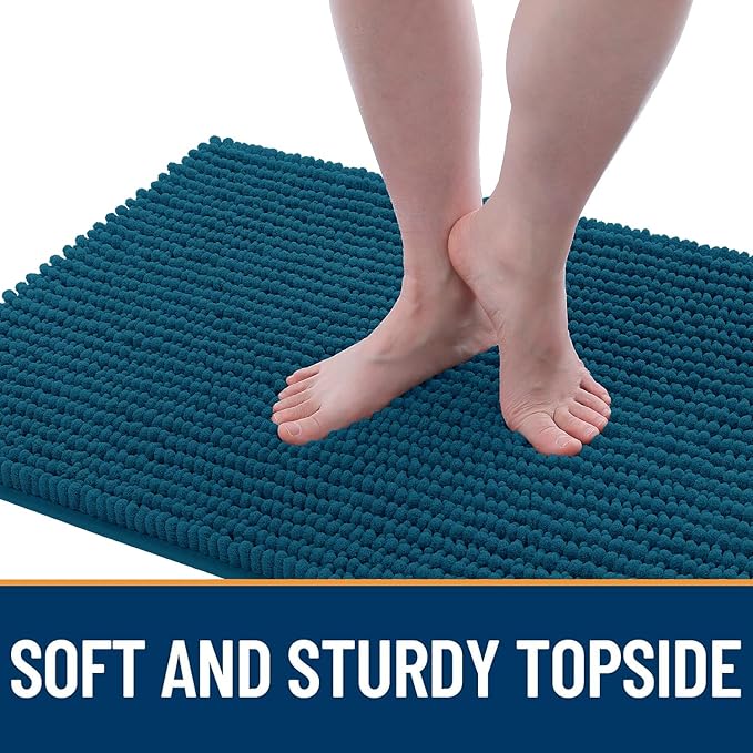 OLANLY Dog Door Mat for Muddy Paws 44x24, Ultra Absorbent Chenille Mud Doormat, Non-Slip Washable and Dirt Trapping Doormat for Indoor Entryway, Quick-Dry Indoor Pet Bed Mats for Dogs, Atlantic Blue