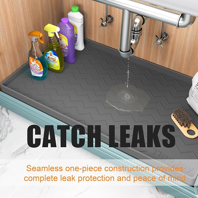 TigeJoy 40" x 22" Under Sink Mats for Kitchen Waterproof, Leak-Proof Silicone Mat Sink Protector and Cabinet Liner, Kitchen Essentials Organizer and Storage, Boot or Shoe Tray, Pet Feeding Mat