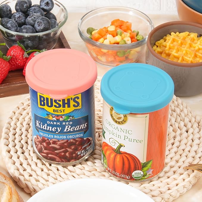 2PCs 3-inch/7.5cm Silicone Can Lids for Chef Boyardee | Van Camp's | Goya | Bush's Best | Farmer's Market Can, Can Cover for Canned Good, Fit Most Standard Size, Dishwasher Safe (Can NOT Included)