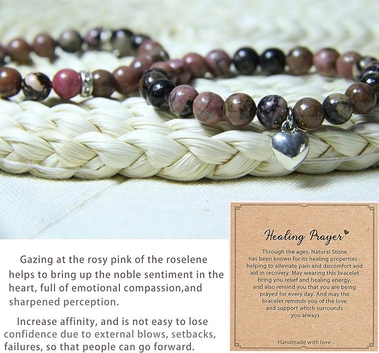 2Pcs Healing Crystal Bracelets for Women Handmade Beaded Bracelet Healing Prayers Crystal 8mm Natural Stone Beads Bracelet Stress Relief Get Well Soon Gifts