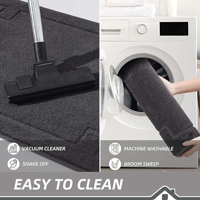 BEQHAUSE Door Mat 24" x 60", Non-Slip Door Mats Indoor Entryway Rugs Washable Low-Profile Absorbent and Stain Resist Floor Mats, Dog Door Mat for Front Back Door, Mud Wet Shoes & Paws, Dark Grey