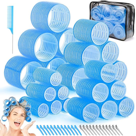 Obeoby 4 Sizes Hair Rollers for Women, 50 Pcs Set Hair Curlers with Clips Comb Curlers for Long Short Curly Hair and Bangs (25, 36, 48, 60mm), Blue