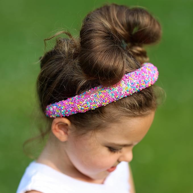 FROG SAC Sprinkle Headbands for Girls, Purple Padded Confetti Head Band for Kids, Thick Puffy Hair Bands for Children, Wide Little Girl Hairband Hair Accessories
