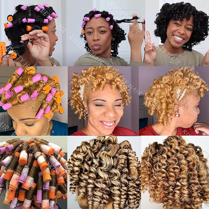 Perm Rods For Short Hair 2 Sizes Orange Purple Perm Rods Set For Black Women 40PCS Cold Wave Rods For Long Hair(40Pcs,Orange+Purple)