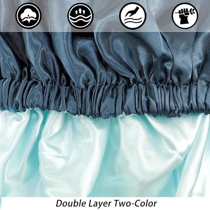 Satin Bonnet Silk Bonnet Hair Bonnet for Sleeping-Slouchy Beanie Hat Satin Sleep Cap for Women's Natural & Curly Hair(Blue Zircon&Black)