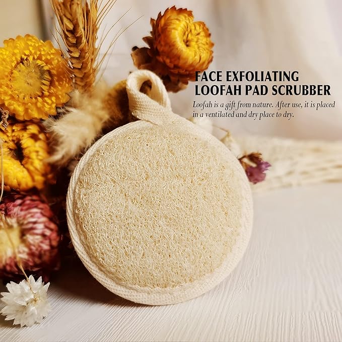 YIQINGJIE Natural Loofah Exfoliating Face Scrubber (4Pack), Facial Scrubber Loofa Pads,Clean Blackheads Without Hurting The Skin, Luffa for Women and Men,Beige