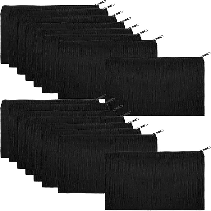 meekoo 16 Pack Blank Canvas Pouch Zipper Cosmetic Bag Bulk Plain Makeup Pouch Sublimation DIY Craft Multipurpose Travel Toiletry Bag for Makeup Cosmetic Stationary Storage Organizer(S,Black)