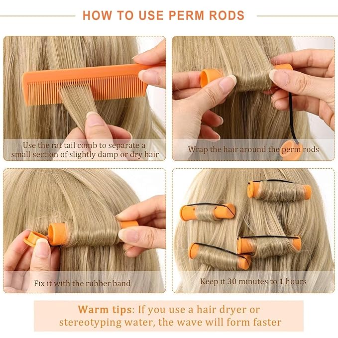 40 Pieces Orange Plastic Perm Rods for Natural Hair Heatless Hair Rollers for Women Hair Roller Curler Styling Tool
