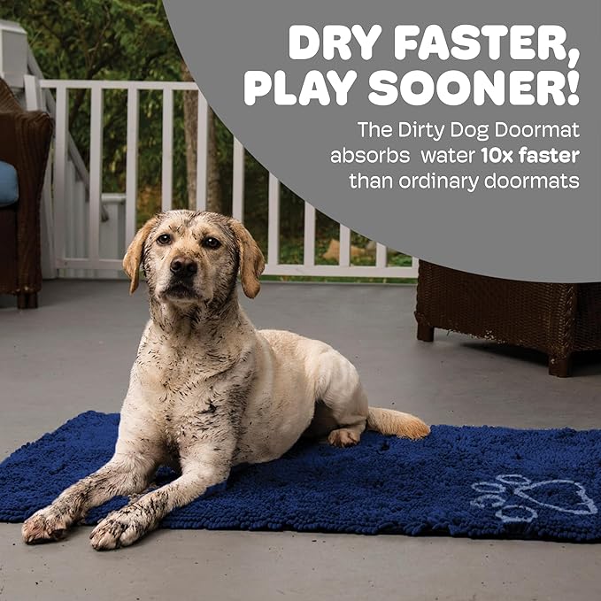 Dog Gone Smart Dirty Dog Doormat - Absorbent Polyamide Dog Mat Designed to Hold More Dirt, Mud & Water - Non-Slip, Fast-Drying Entryway Rug for Muddy Paws - Machine Washable, 23 x 16 in, Bermuda Blue