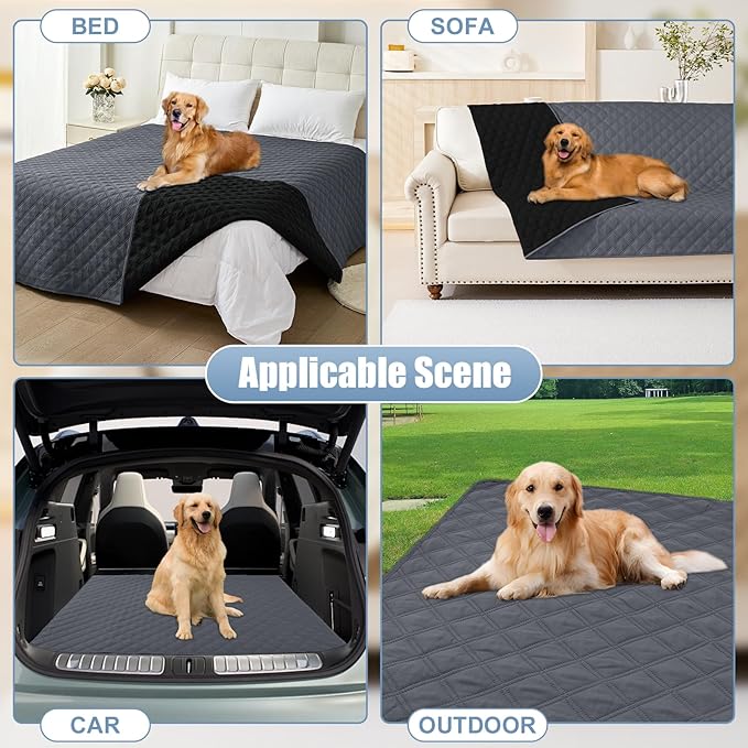 Smiry Waterproof Dog Bed Cover Pet Blanket, Soft Washable Dog Blanket for Furniture Bed Couch Sofa Reversible, Checkered (30"x53", Dark Grey/Black)