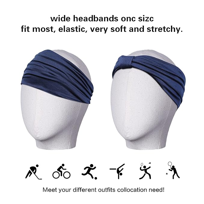 GiLi 2 Pack Wide Headbands for Women Boho African Knotted Non Slip Fashion Hair Bands Yoga Running Sports Workout Gym Head Wraps Elastic Soft Cotton Cloth Turbans Bandana for Girls (White,Black)