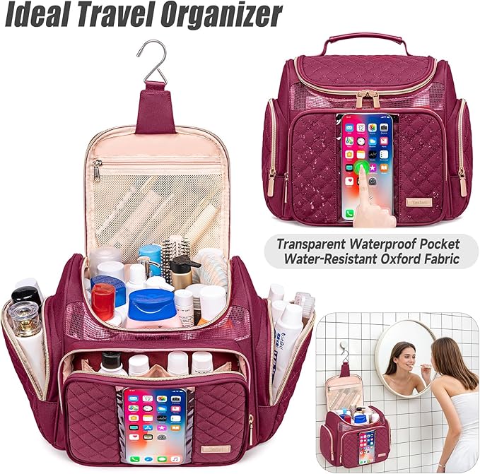 Large Toiletry Bag for Women Men,Bathroom Bag,Water Resistant Shower Bag,Makeup Bag,Portable Shower Caddy for College Dorm,Hanging Travel Toiletry Bag with Transparent Waterproof Phone Pocket