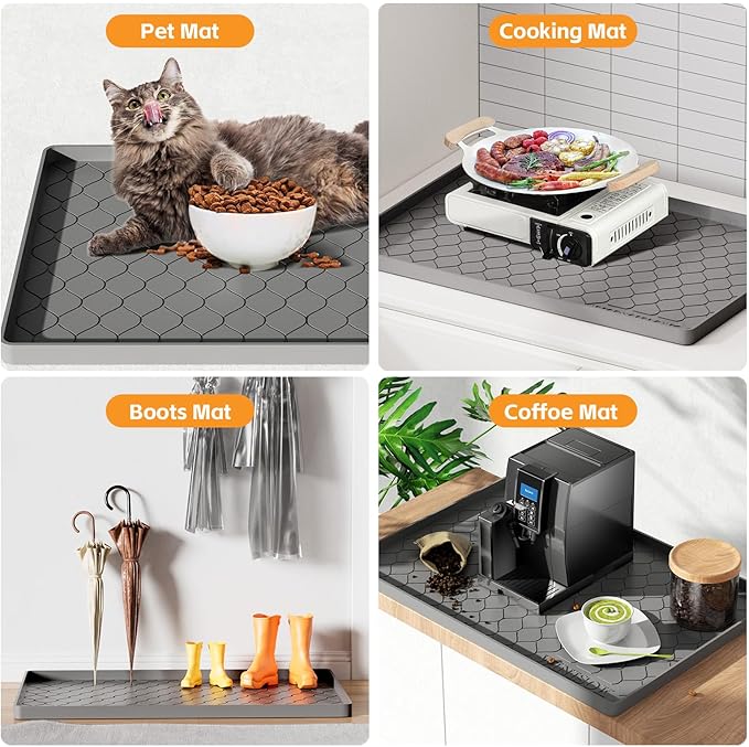 Silicone Under Sink Mat 25" x 19", kitchen Essentials and Gadgets, Shelf liner and Cabinet Protector, Home Organizers and Storage, Waterproof Bathroom Tray
