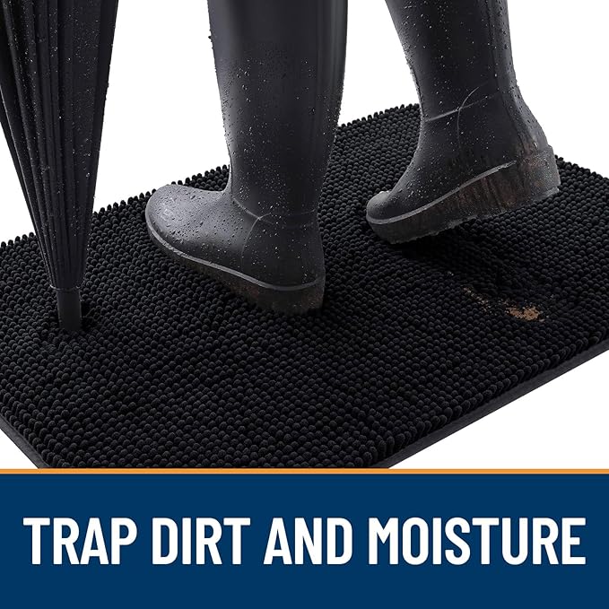 OLANLY Dog Door Mat for Muddy Paws 70x35, Absorbs Moisture and Dirt, Absorbent Non-Slip Washable Doormat, Quick Dry Chenille Mud Mat for Dogs, Entry Indoor Entryway Carpet for Inside Floor, Black