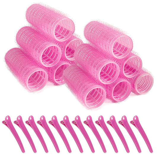 12 Piece Hair Roller Set with Clips, Self Grip Hair Rollers Hair Curler for Long Medium Short Hair, Random Color (2.5cm)
