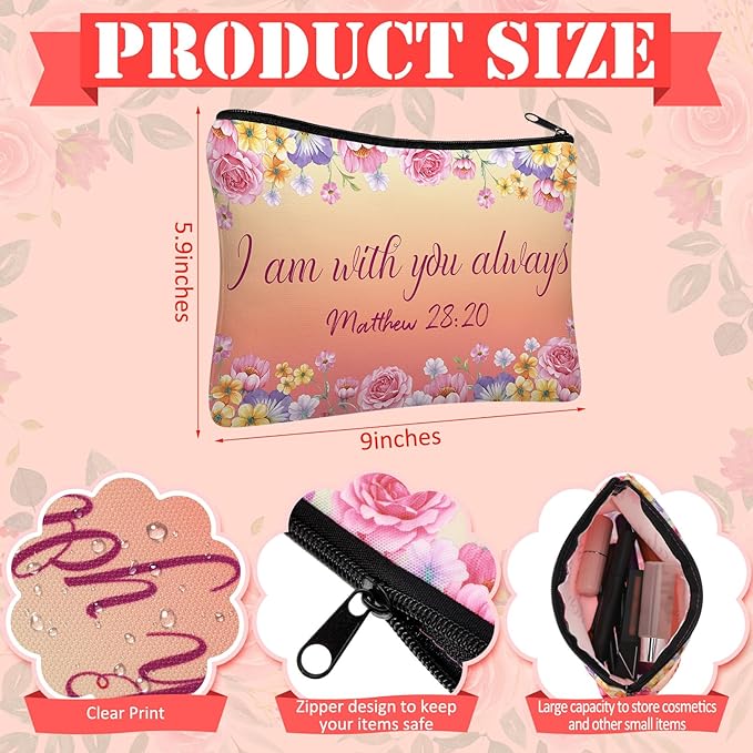 Pinkunn 16 Pcs Valentines Canvas Makeup Bags Bulk Inspirational Christian Women Religious Galentine Gifts Inspirational Bible Verse Pencil Pouch Makeup Bags with Zipper for Travel(Bible)