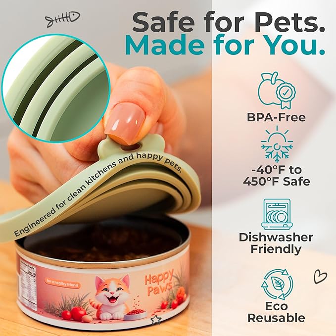 3 Pack Universal Pet Food Can Covers Lids - One fit 3 Standard Size Cans for Cats and Dogs Food Cans - Easy to Clean - Safe Silicone - Woodland Glow