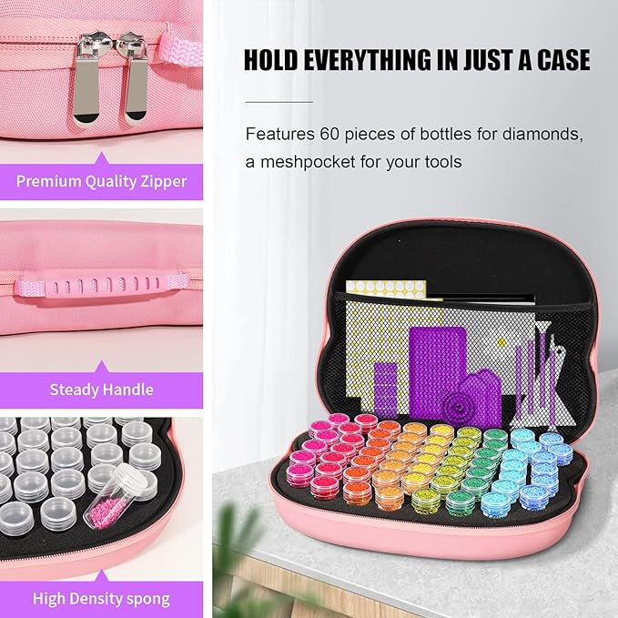 ZORETCO Diamond Painting Storage Box, 120 Slots Bead Storage Containers with Tools Kit for Diamond Art Accessories Beads Organizer Craft Jewelry