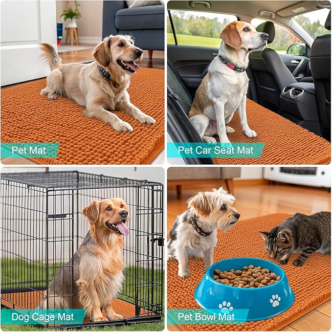 OLANLY Dog Door Mat for Muddy Paws 59x24, Absorbs Moisture and Dirt, Absorbent Non-Slip Washable Doormat, Quick Dry Chenille Mud Mat for Dogs, Entry Indoor Entryway Carpet for Inside Floor, Clay