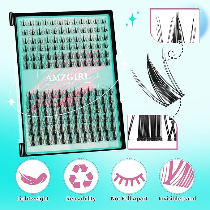 Manga Lash Clusters Kit 144PCS Fairy Eyelash Extension Kit with Lash Bond and Seal, Fake Eyelashes Clusters with Invisible Lashes Band, Lash Glue Remover and Lash Applicators (8-16mm Kit,White Bond)