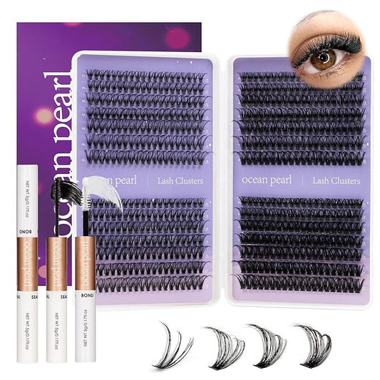 Lash Clusters Kit 560 Pcs 30D/40D/60D/80D Lashes Clusters Thick Volume Eyelash Extensions 10-18mm Individual Lahses Thin Band Cluster Lashes with Bond and Seal False Eyelashes Extensions Kit-30-80D