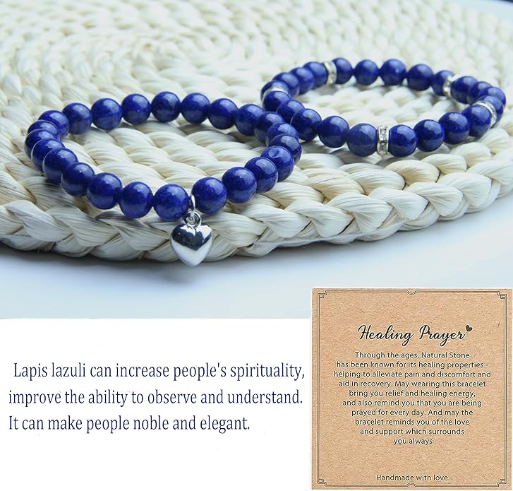 2Pcs Healing Crystal Bracelets for Women Handmade Beaded Bracelet Healing Prayers Crystal 8mm Natural Stone Beads Bracelet Stress Relief Get Well Soon Gifts