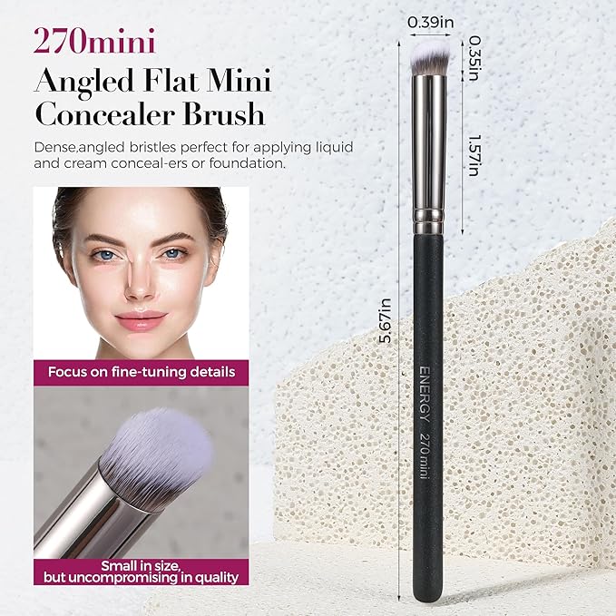 ENERGY Makeup Brush Set Professional 3pcs Foundation Concealer Detail Brushes Soft Synthetic Bristles Vegan Face Makeup Brushes for Liquid Cream Powder Flawless Blending Buffing with Travel Case