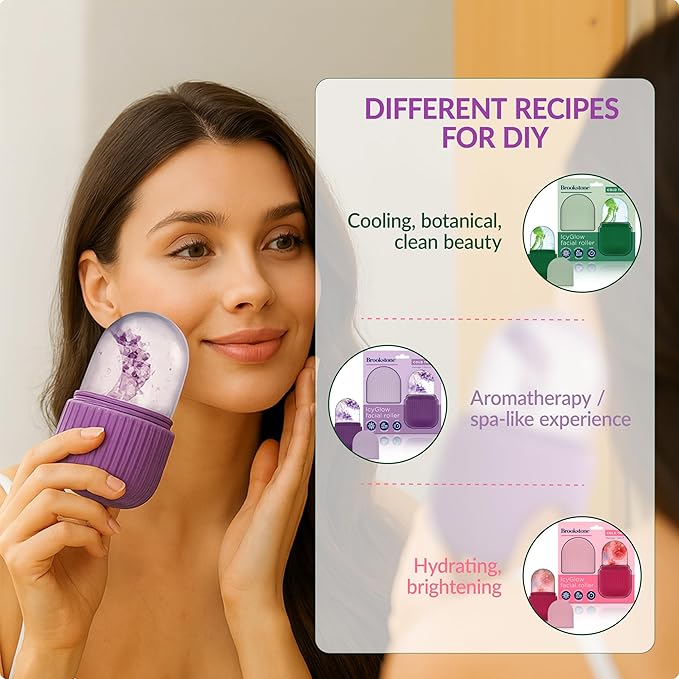 Brookstone IcyGlow Facial Rollers with Lavender - Ice Roller for Face, Neck & Under Eyes - Cold Therapy Massager for Puffiness, Redness & Skincare Routine - Soothing Ice Face Roller for Cooling