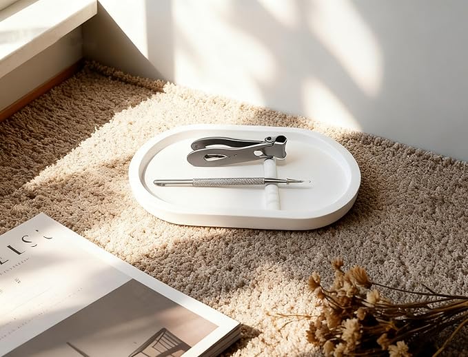1PC Nail Tool Tray with Rest Oval Dish Tool Rest Manicure Tool Tray Jewelry Decorations Organizer Plaster Storage Plate (White)