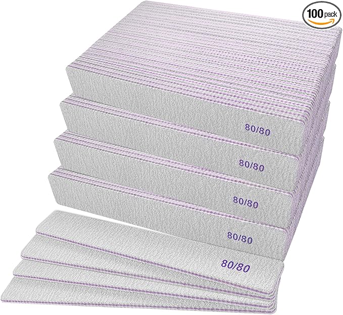 80/80 Grit Nail Files (100 Pcs), Coarse Emery Boards for Acrylic Nails and Gel Nails, Nail File Double Sided 80 Grits Emory Professional Nail Filers Pack