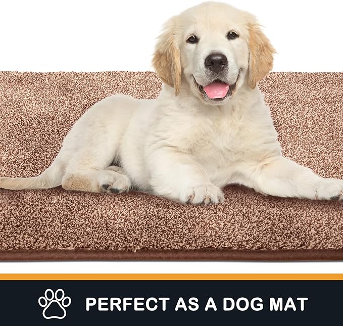 PURRUGS Dirt Trapping Door Mat 31.5" x 70", Non-Slip Machine Washable Entryway Rug, Dog Doormat, Indoor Front Door Mat, Super Absorbent Entry Rug for Muddy Shoes & Paws, Brown-Light Cream