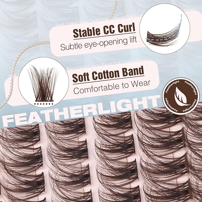 Brown Lash Clusters Kit Fairy Eyelash Clusters Natural Lash Extensions Kit Wispy Cluster Eyelash Extensions 3D Dark Brown Individual Eyelashes with Lash Bond and Seal, Tweezers CC-Curly 8-16MM 144PCS
