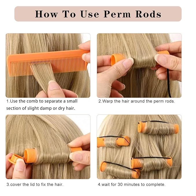 Cold Wave Perm Rods For Long Hair,40PCS Orange Plastic Curling Rods For Short & Natural Hair,DIY Perming Rods For HairStyling(Orange 40Pcs)