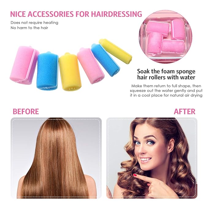 Syhood 56 Pcs Foam Sponge Hair Rollers 6 Sizes Soft Sleeping Curlers Flexible Sponge Curler Tool Rat Tail Comb for Long Short Hair Styling(Mixed Color)