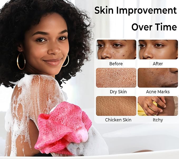 Loofah Sponge African Net Authentic - 2 Pieces Real African Exfoliating Sponge with Knots - African Net Wash Cloths for Body Scrubber Exfoliator Purple & Pink - Back Scrub for Shower Bath Accessories
