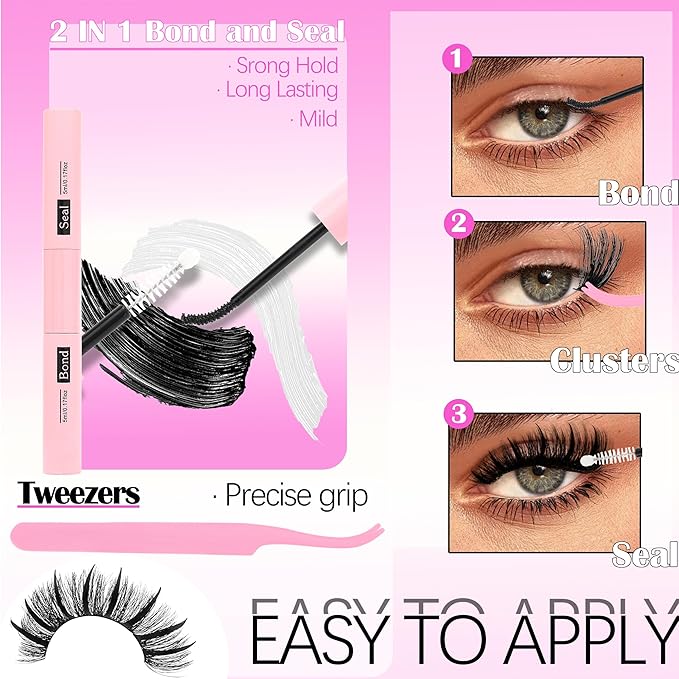 YIDUO 3 Styles Lash Clusters Kit with Spikes Bottom clusters Eyelash Extensions 808Pcs with 2X Bond&Seal 60D/80D/100D 3D Volume Wispy DIY Individual Lashes Large Pack for Beginners Choice