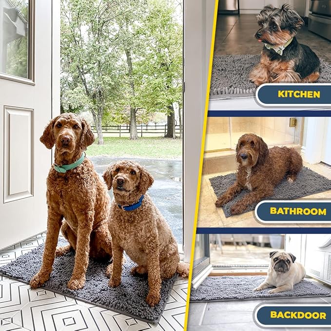Muddy Mat® | Super Absorbent Door Mat Indoor, Microfiber Quick Dry Chenille Entryway Rug, Non-Slip Front Door Mat, Indoor Mats for Entryway, Machine Washable Pet Rug, Grey 59"x35"
