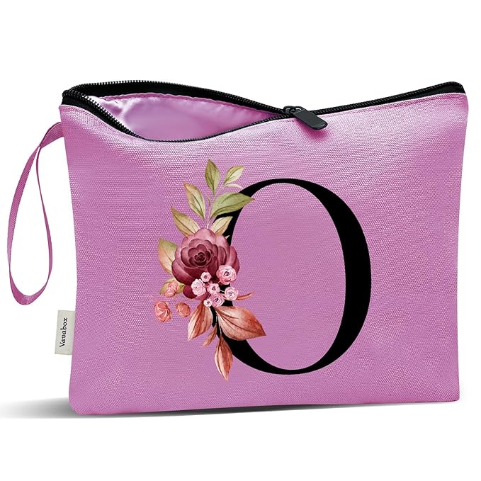 Vavabox A-Z Personalized Makeup Bag, Birthday Gifts for Women Mom, Gifts for Best Friend, Bride Bridesmaid Cosmetic bag (O, Purple)