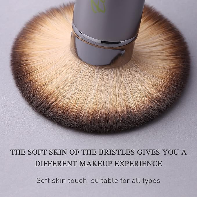 Easyhut Retractable Kabuki Makeup Brushes 2 Pcs Blush Brushes Set Portable Powder Brushes with Flat and Angled Top for Liquid Cream Cosmetics Travel, large/1.18inch(Silver Green)