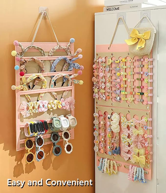 Aiqriwv 2 Pack Hair Bows Holder,Hair Clips Storage Hanger Large Capacity,Hair Bows Organizer Wall Hanging for Girl Room,Hair Accessories Organizer（Yellow）
