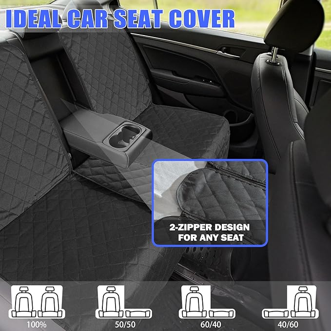 Dog Car Seat Cover for Back Seat, Car Seat Cover 60/40 Split Bench for Family Car, Compact SUV, MPV - Standard - 53" W