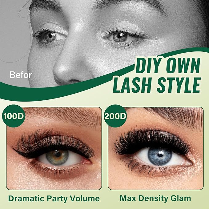 KEYYOU Lash Clusters 3D Effect 231pcs Eyelash Clusters 100D200D 10-18mm D Curl Wispy Lashes Individual Cluster Lashes Natural Volume Soft DIY Lash Extensions (3D-100D200D-D-10-18MIX)